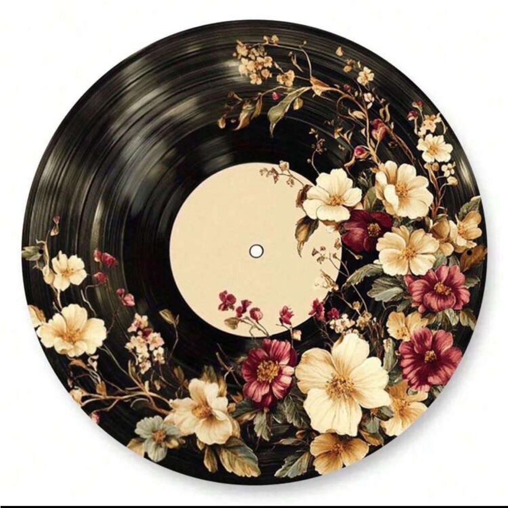 Vintage Floral Vinyl Record Metal Wall Decor NEW 🏷️